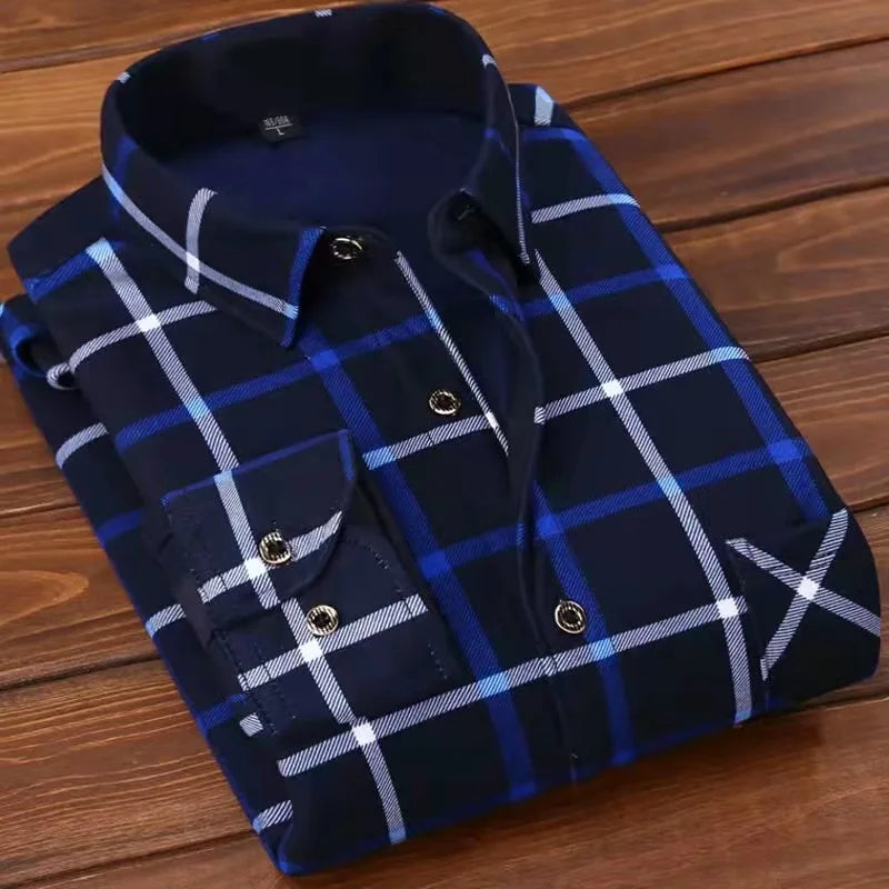 2026 Winter New arrival Men's Fashion Casual Long Sleeve Shirt autumn Men Fleece Thick Warm High Quality Large Size Shirt M-4XL