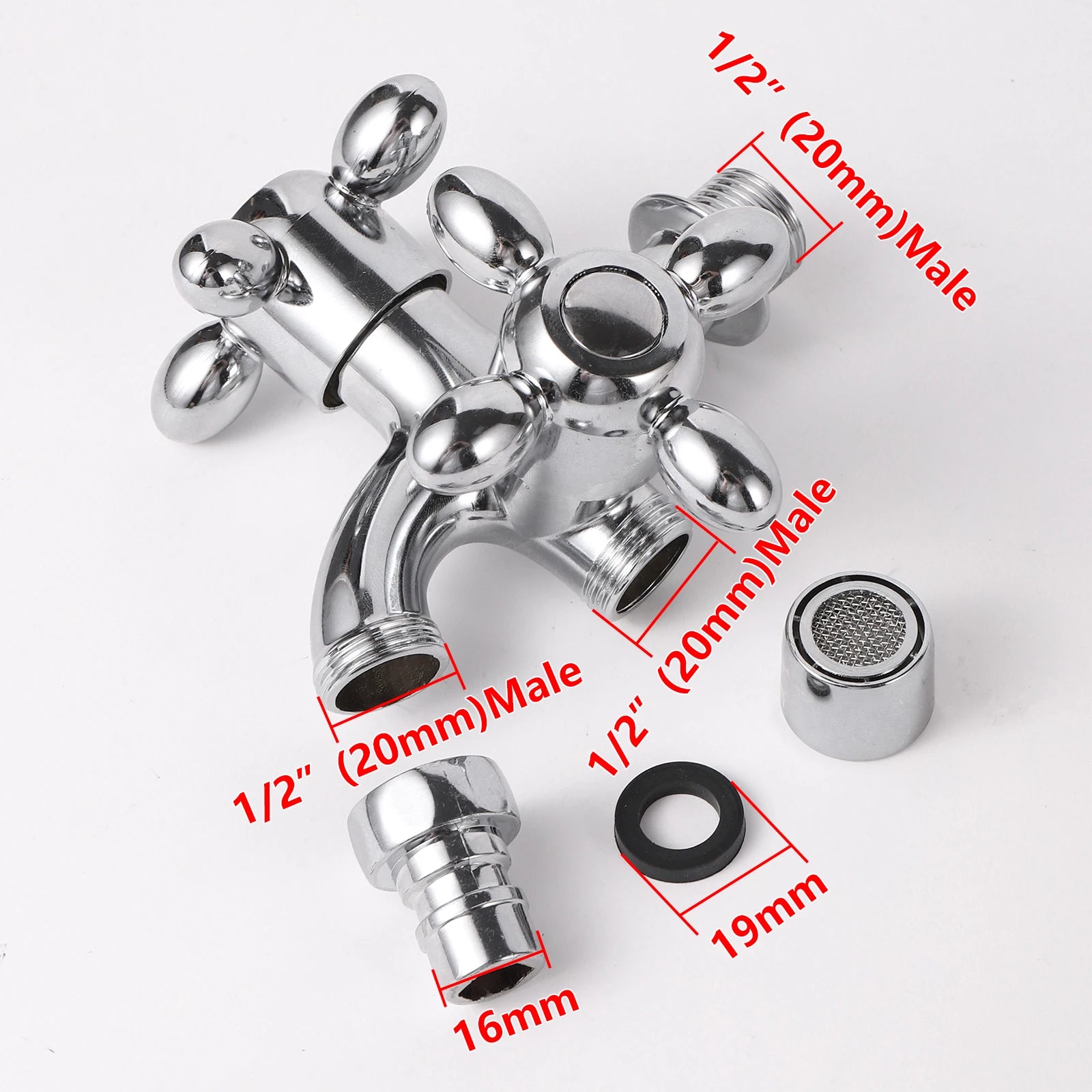 1/2" Dual Control Double Outlet Water Tap Universal Interface Plastic Faucet Home Tap Bathroom Hose Irrigation Quick Connector