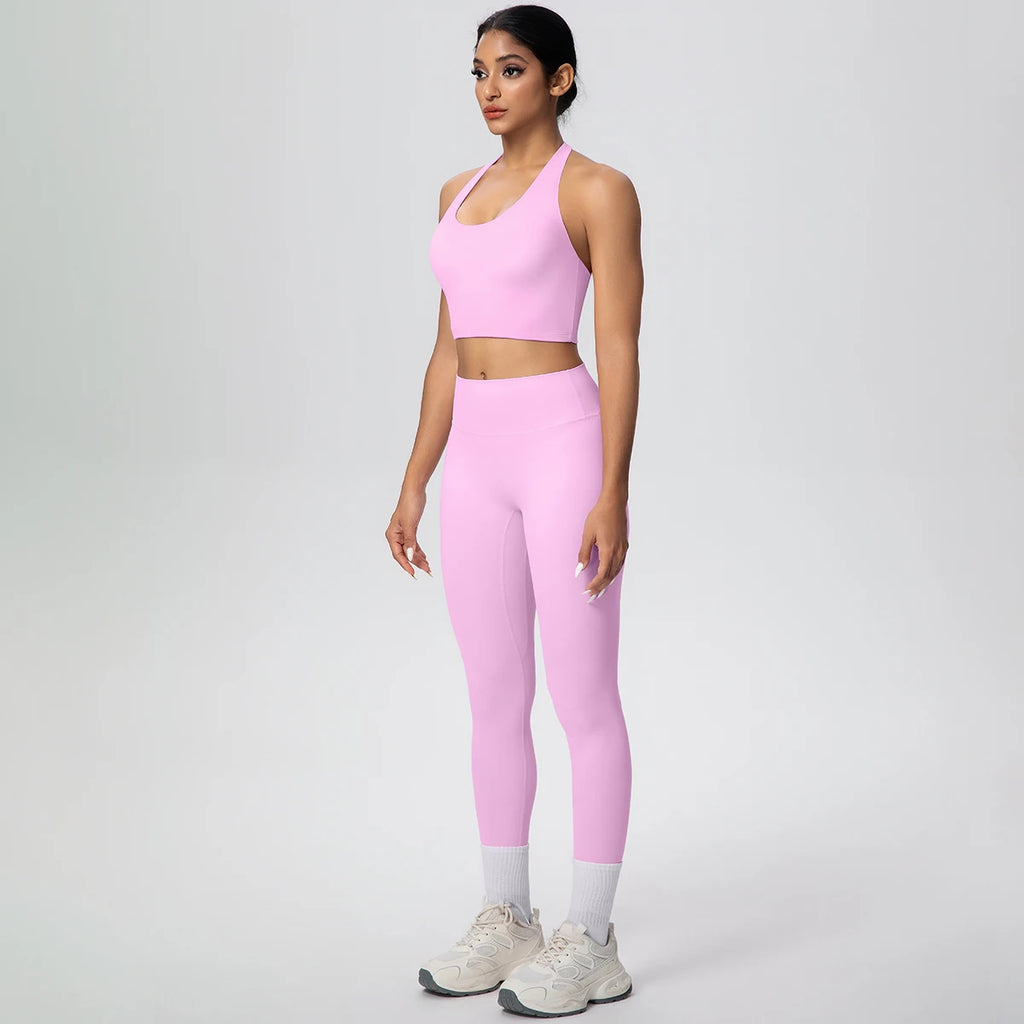2PCS/set Yoga Set for Woman's Sexy Backless Halter Bra Sports Top Quick Drying Legging Summer Gym Fitness Pants Yoga Set