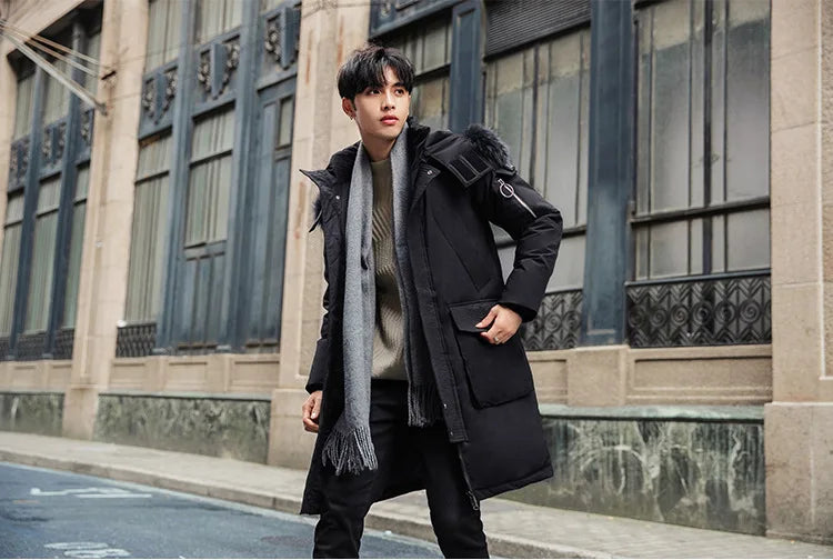 Men's New Korean Version Thick Parka Over the Knee Men's Mid to Long Style Trendy Handsome Men's Coat High Quality Design Parkas