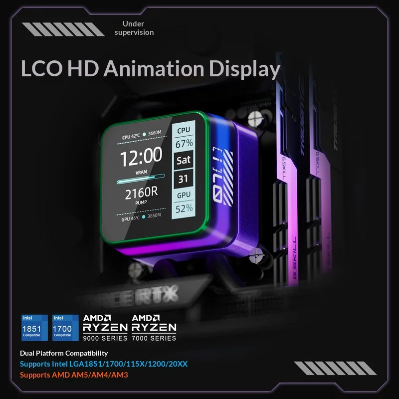 X-GAMERX S360 ARGB All-in-one water cooling radiator/Support LGA1851/1700/115X/1200/AM5/AM4/2.73-inch magnetic LCD screen