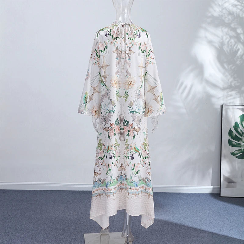 Elegant Women's Printed Long Dresses Loose O-neck Flared Half Sleeve Big Hem Wide Female Dresses 2026 Summer Lady HolidayRobes