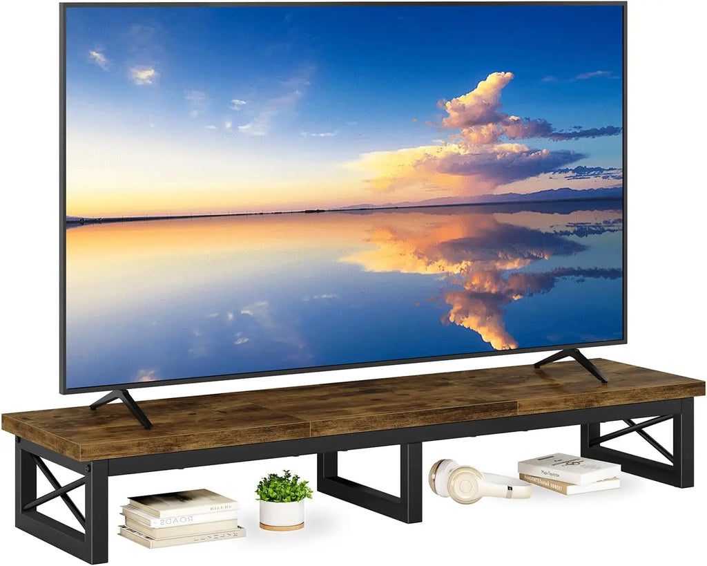 45" Large TV Riser for 32-60 inch TV,Tabletop Short TV Stand with Storage and Steel Legs,Dual Screen Office Desk,Stand R