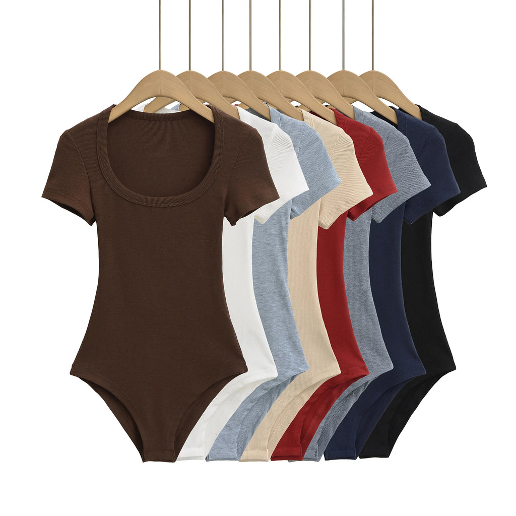 Slim Short Sleeve Women's Sexy Clothing Retro Jumpsuit Pullover Bodysuit Top Sexy Bodysuit