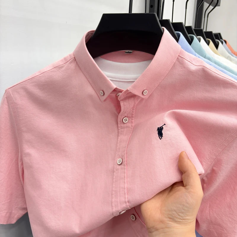 100% cotton short sleeve shirt summer classic solid color luxury brand Paul embroidery fashion business golf casual men's wear