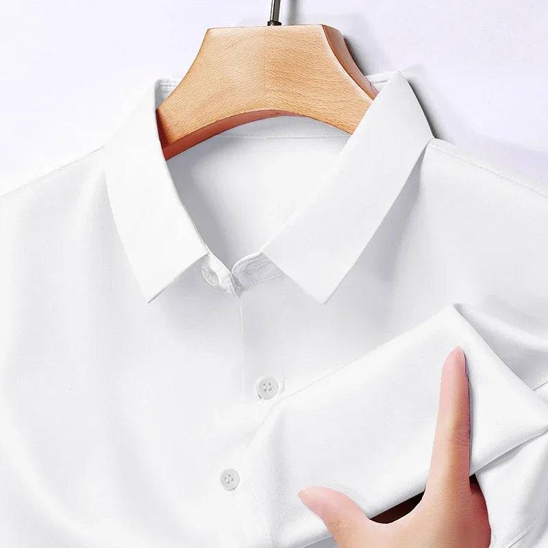 Men's Business Casual Long Sleeve Shirt Solid Color Wrinkle Resistant Comfortable All-Season Versatile Solid Color Top
