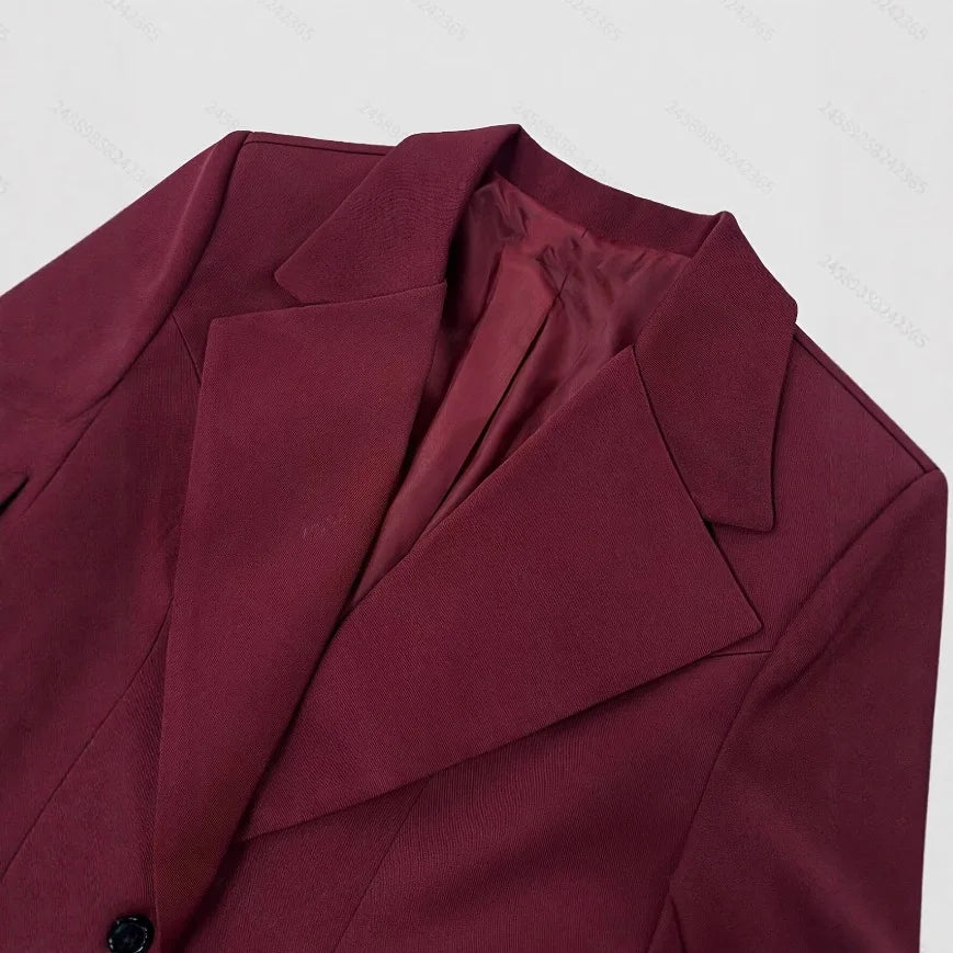 KIDCRKJ Elegant Women Spring Suit Coat Burgundy Cinched Waist Lapel Collar Slim Female Blazer Coat Instagram-Style Lady Jacket