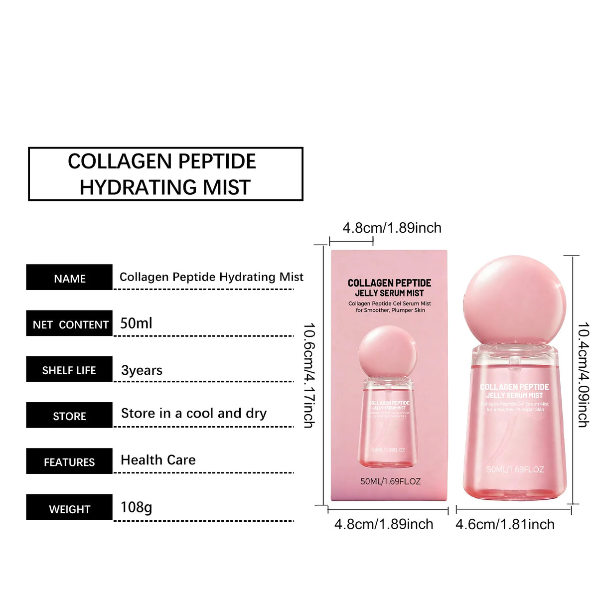 Collagen Peptides Jelly Serum Mist Brighten Skin Tone Smooth Dry Lines Hydrating Face Reduce Roughness Tighten Pores Face Spray