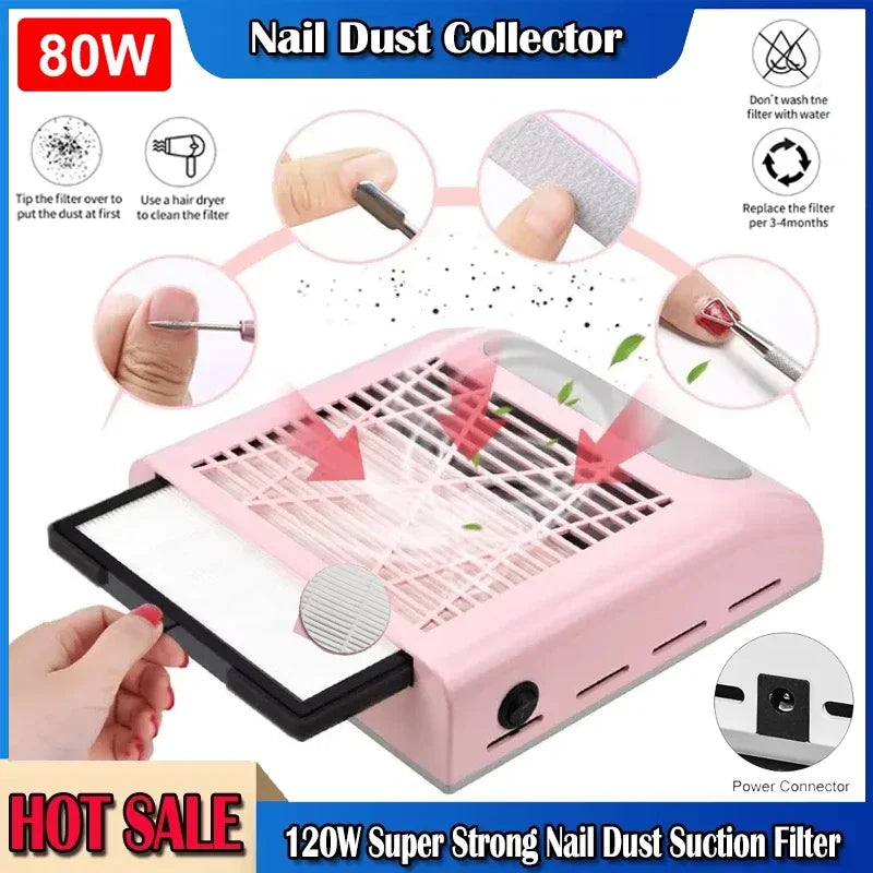 Nail Dust Collector Manicure Machine Tools Strong Power Nail Vacuum Cleaner With Remove Filter Nail Extractor Fan Nail Art Tool