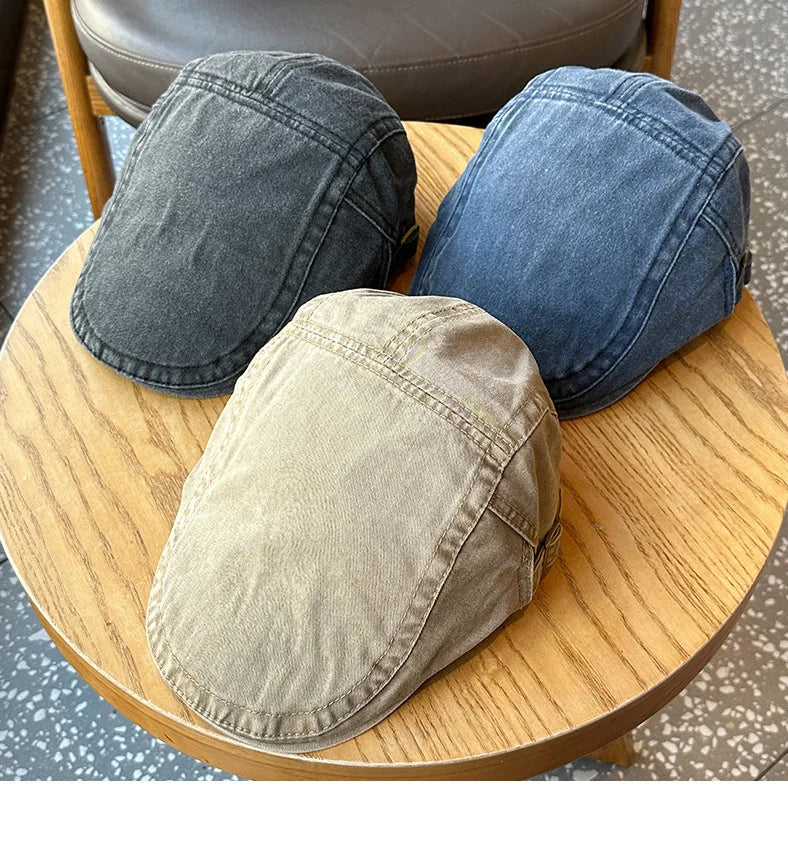 Spring Summer Watered Denim American Casual Retro Beret  Washed Old Street Forward Hat British Painter Newsboy Cap Visor