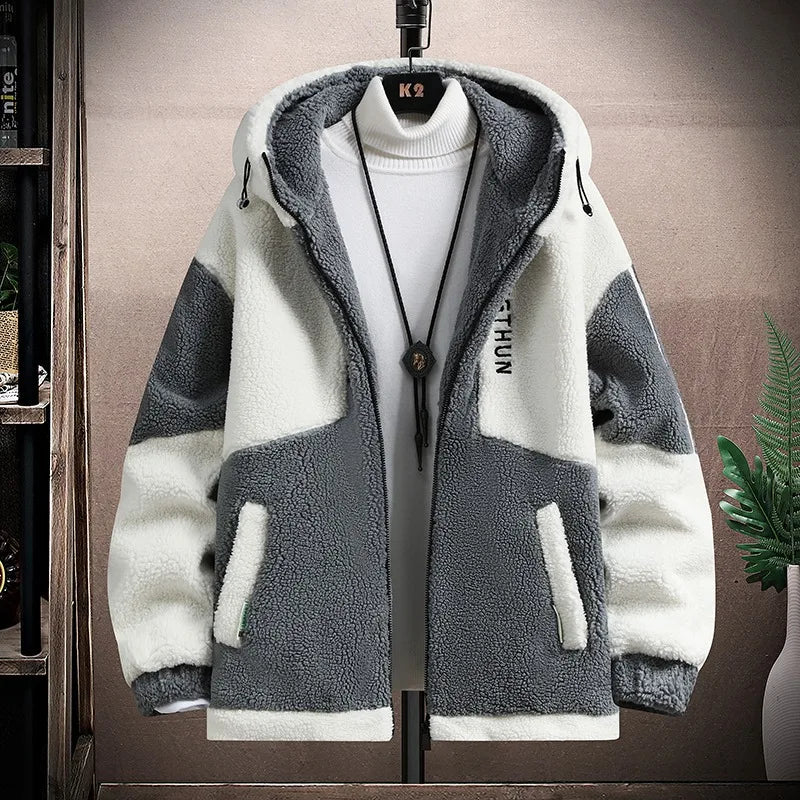 Men's Outdoor Casual Hooded Jacket Men's Autumn and Winter Fashionable Warm and Cold Resistant Full Zipper Loose Jacket Jacket