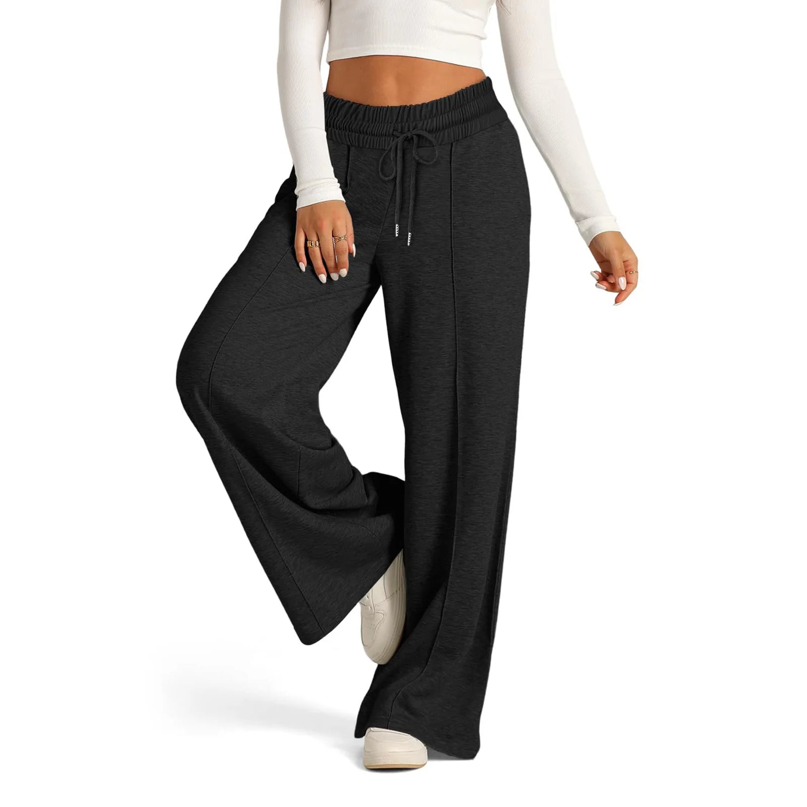 Womens Wide Leg Sweatpants High Waisted Baggy Flared Pants Drawstring Athletic Joggers Casual Daily Wear Loose Yoga Sports Pants