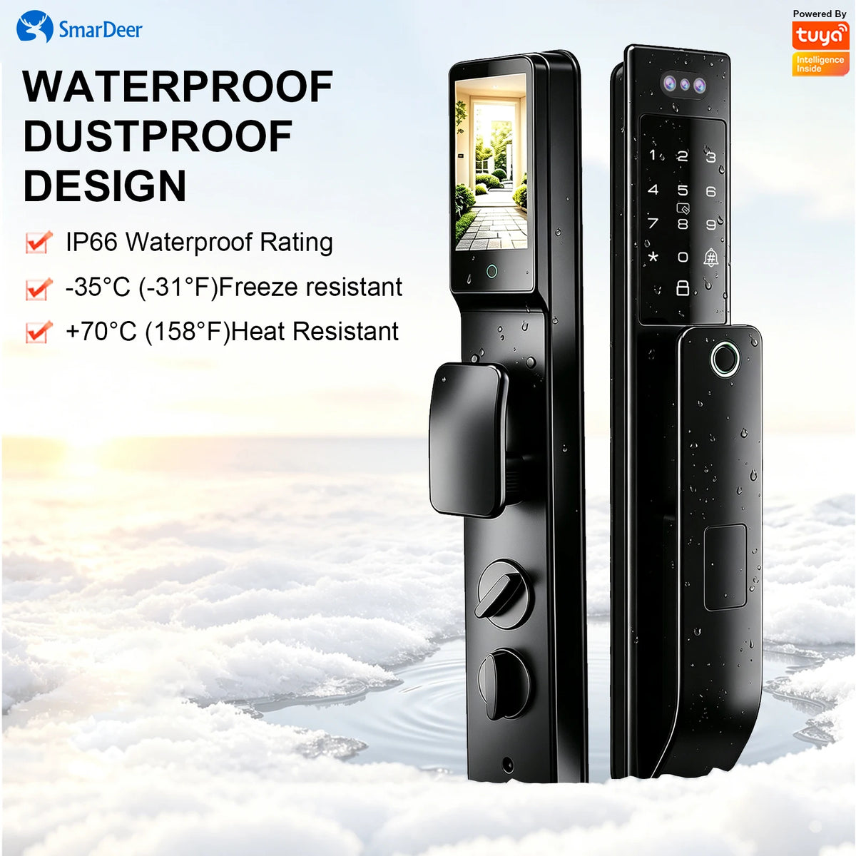 3D Face & Palm Vein Smart Door Lock, IP66 Waterproof Dual Biometric Lock, Fits Euro 6068/6085/5572 & Israel 6590 Lock Bodies