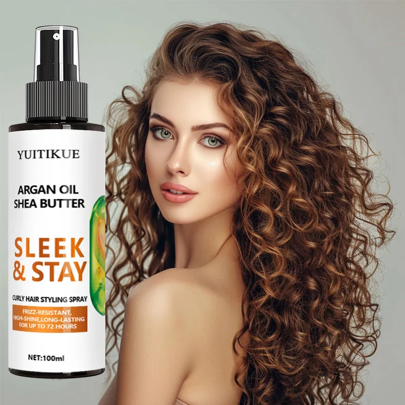 YUITIKUE Argan Oil Shea Butter Curly Hair Styling Spray Sleek Stay Frizz Resistant High Shine Long Lasting Hair Care