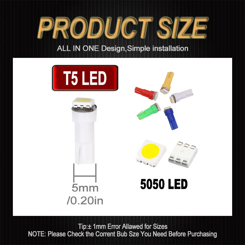 10pcs T3 T4.2 T4.7 T5 LED Car light Bulb Luces LED Para 1 LEDs 2835 5050 SMD Auto Interior Side light
