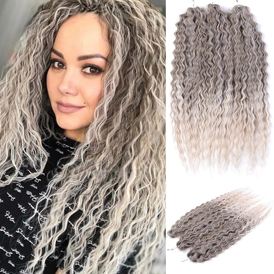 FASHION IDOL 24 Inch 300g Ariel Hair Synthetic Crochet Curly Hair Water Wave Braid Hair Ombre Blonde Braiding Hair Extensions