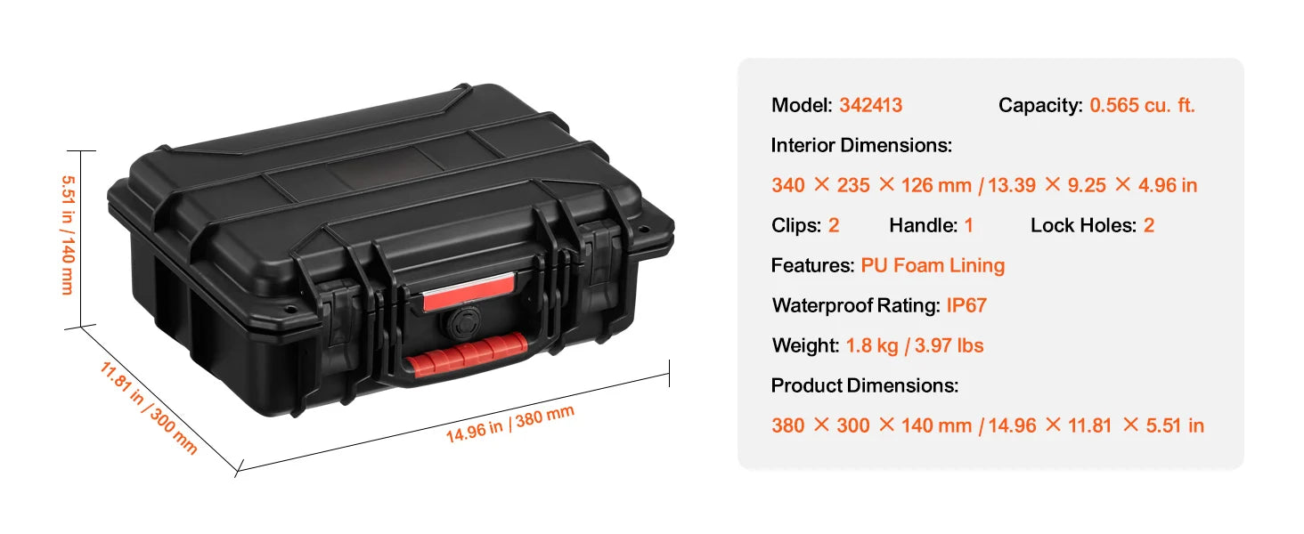 SucceBuy IP67 Weatherproof Hard Case Heavy Duty Protective Case w/ Pre-cut Foam and Handles for Travel Hunting Military Cameras