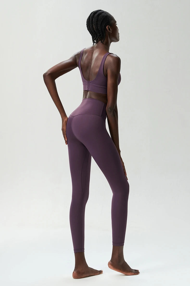 Two Pieces Fitness Yoga Set Women Solid Color Stretchy Soft Gym Suit Breathable Quick Dry Running Sportswear Workout Clothes