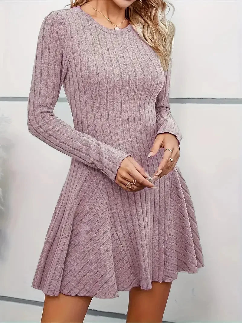 Women's V-Neck Knit Dress - Long Sleeve Swing Mini Dress, Elegant Bodycon Short Dress