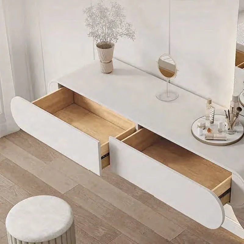 Cream Suspended Dressing Table Bedroom Furniture Minimalist Dressing Table Wall Mounted Dressing Table Mirror Combination