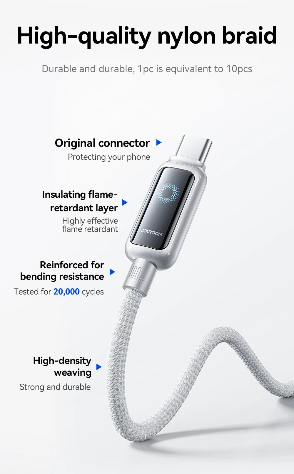 Joyroom 100W USB C Cable Automatic Power Off Fast Charge Type C Cable For iPhone 16 15 Pro Max  Xiaomi Sumsang Huawei