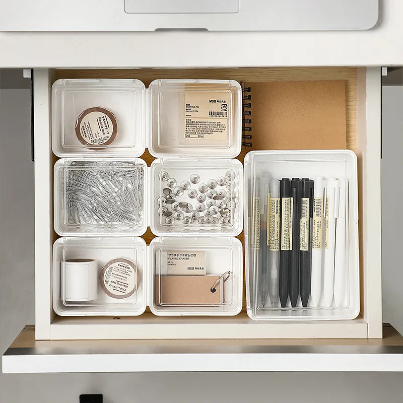Double-Open Transparent Lid Storage Box - Multi-Purpose Organizer Container for Stationery, Cosmetics & Home Small Item Tidy