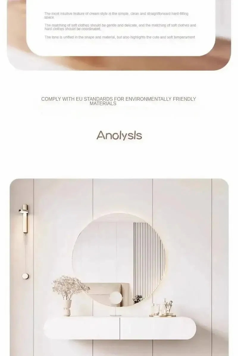 Cream Minimalist Wall Mounted Dressing Table with Mirror Suspended Vanity Desk for Bedroom Small Space Modern Makeup Table