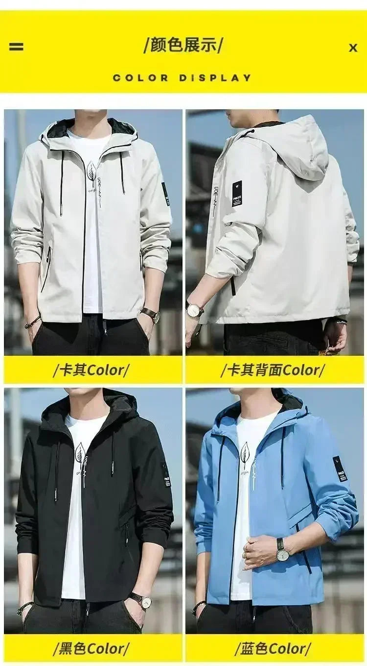 Men's Lightweight Hooded Hiking Jacket 2026 Solid Color Breathable Wear-Resistant Outdoor Casual Daily Wear
