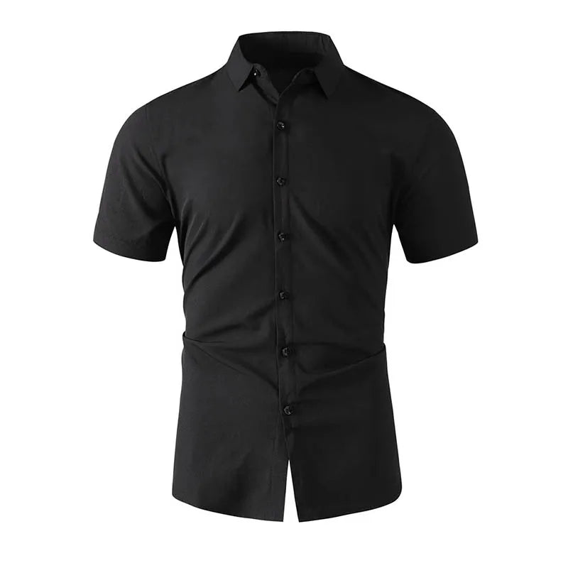 Casual Light Blue Short Sleeve Button Up Shirt for Men Versatile Collared Dress Shirt for Spring & Summer