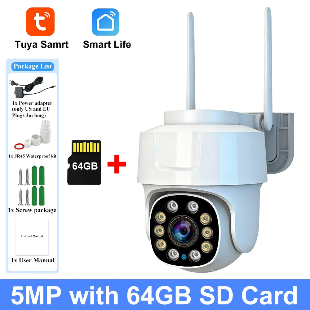 Tuya Smart Life 5MP Outdoor Waterproof Home Security Auto Tracking AI Human Detection Camera WIFI Network Surveillance Camera