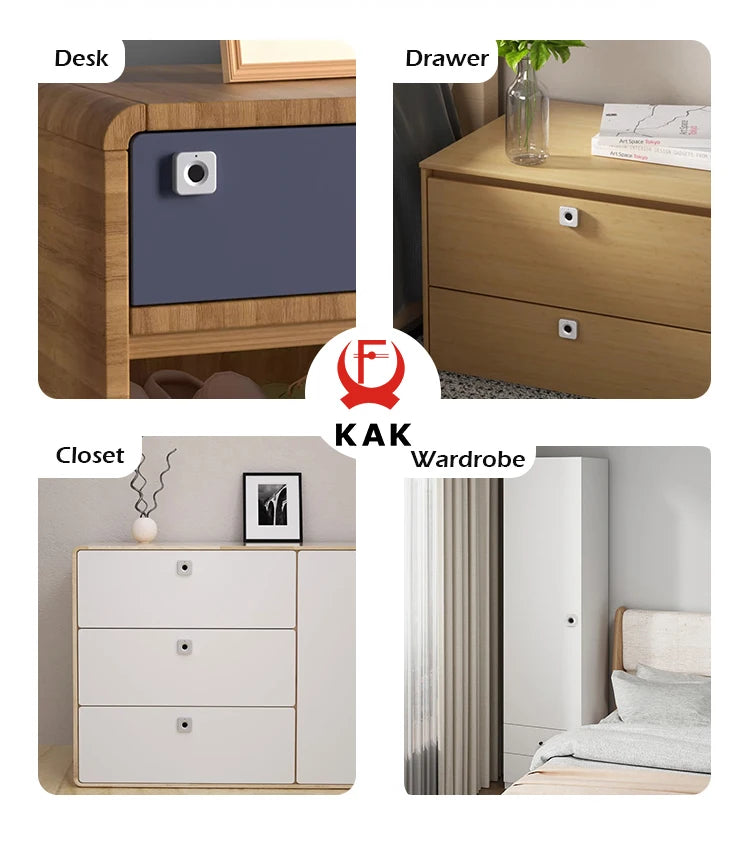KAK Biometric Fingerprint Lock White Anti-theft Smart Drawer Lock 30x30mm Keyless Fingerprint Security Furniture Door Lock