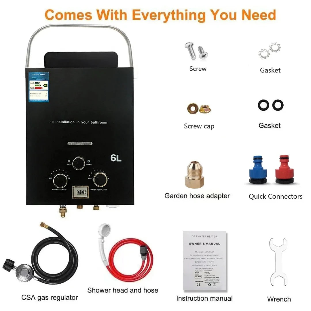 Portable Instant Gas Water Heater Handheld Hot Water Device for RV Outdoor Camping