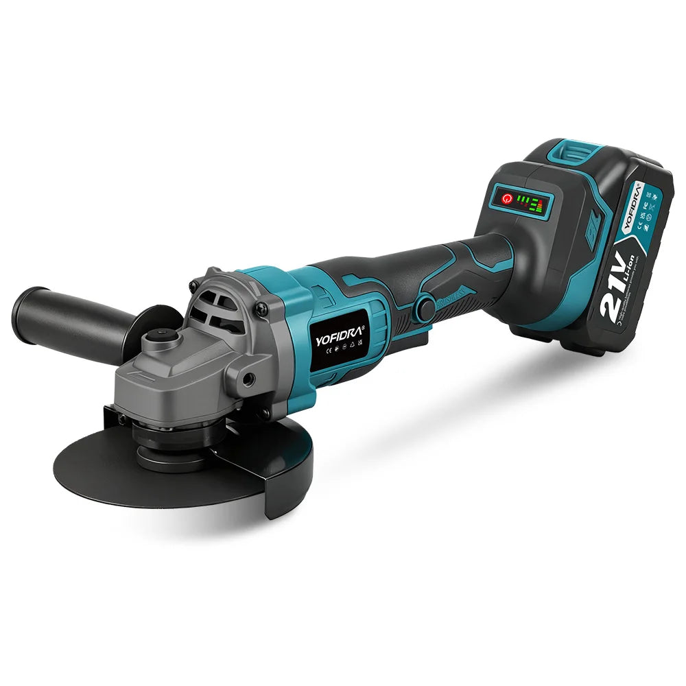YOFIDRA 125mm Brushless Angle Grinder 3 Gears Cordless Grinding Machine Cutting Woodworking Power Tool For Makita Battery Pin