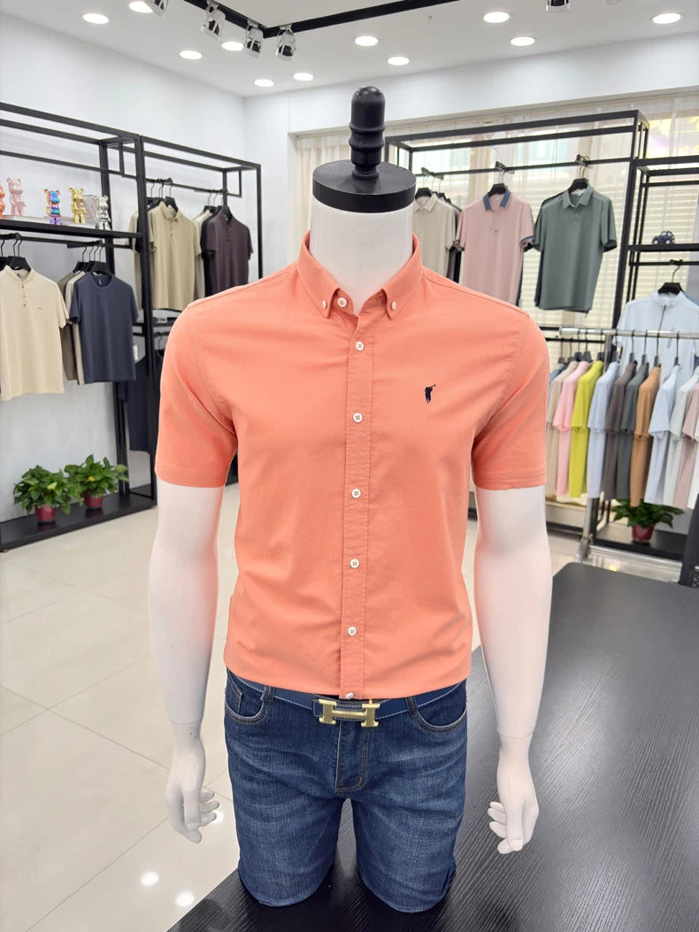 100% cotton short sleeve shirt summer classic solid color luxury brand Paul embroidery fashion business golf casual men's wear