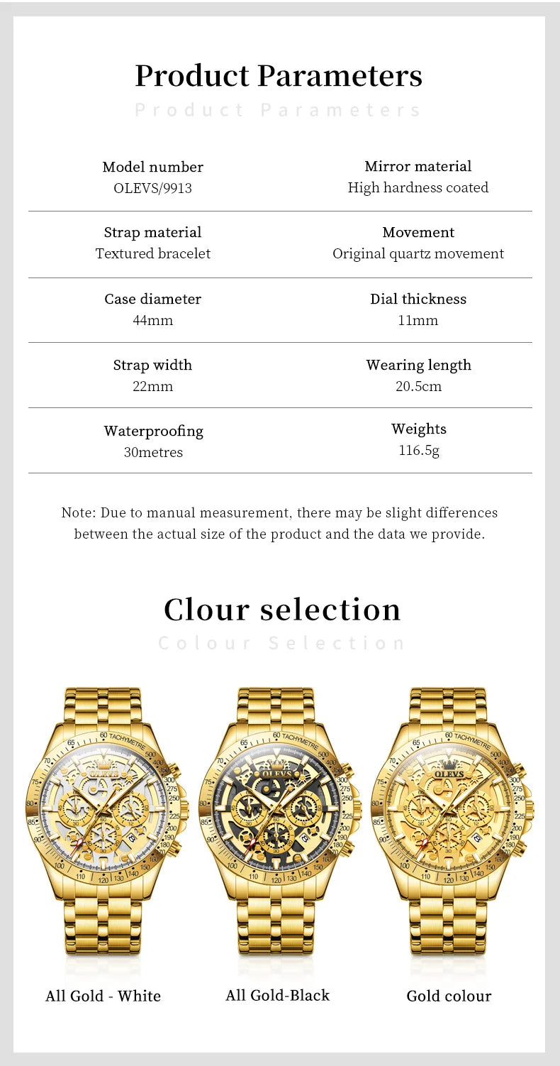 OLEVS 9913 Mens Watch Quartz Watch Classic Multifunctional Business Watch For Men 30m Waterproof Luminous Box Gift