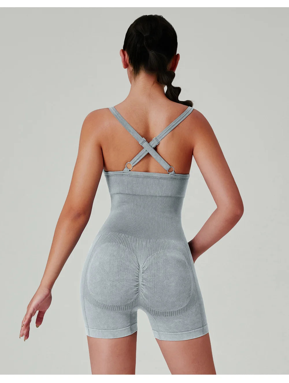 Seamless Shorts Gym Set Women Jumpsuit Yoga Set Water-washed 1pc Summer Workout Suit Bodysuit Fitness Push Up Short Sport Set