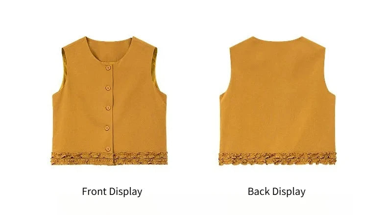 VIMLY Office Two-Piece Set Women 2026 Summer New Fashion Ruffle Hem Cropped Sleeveless Vest Wide Leg Pants Casual Outfit A6153