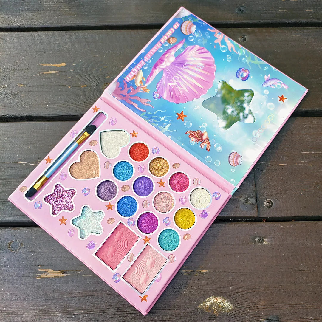 18-color children's makeup set, pearlescent matte and glitter effects, easy-to-apply makeup palette, birthday Christmas gift