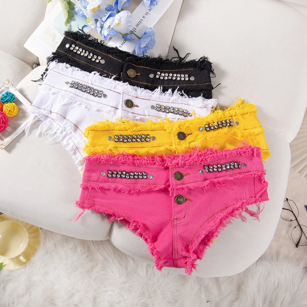 Womens Low Waist Denim Jeans Shorts Hottie Sexy Nightclub Mini Shorts Pants Jeans Slim Young Ladies White Pole Dance Hotpants
