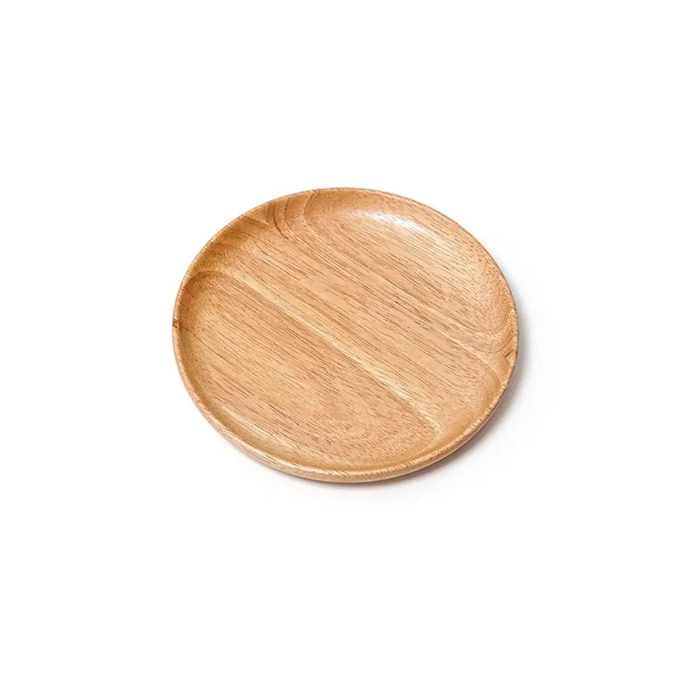 Rubber Wood Eco-Friendly Hand-made Round Kitchen Supplies Unbreakable Snack Plate Wood Plate Tea Tray Dessert Plate