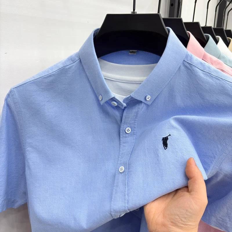 100% cotton short sleeve shirt summer classic solid color luxury brand Paul embroidery fashion business golf casual men's wear