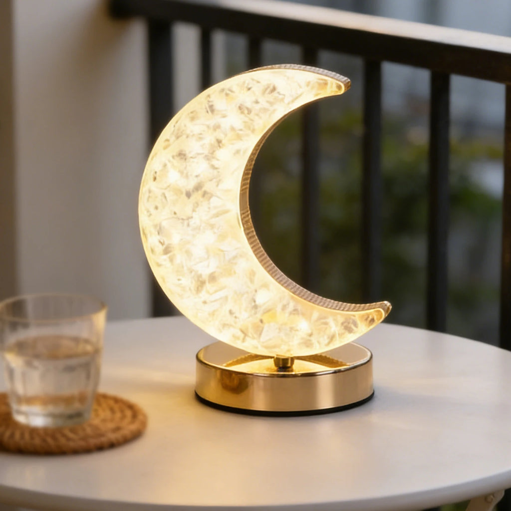 Modern Moon Shaped LED Desk Lamp, Dimmable Warm Night Light for Bedroom, Dorm, Gift, Decor