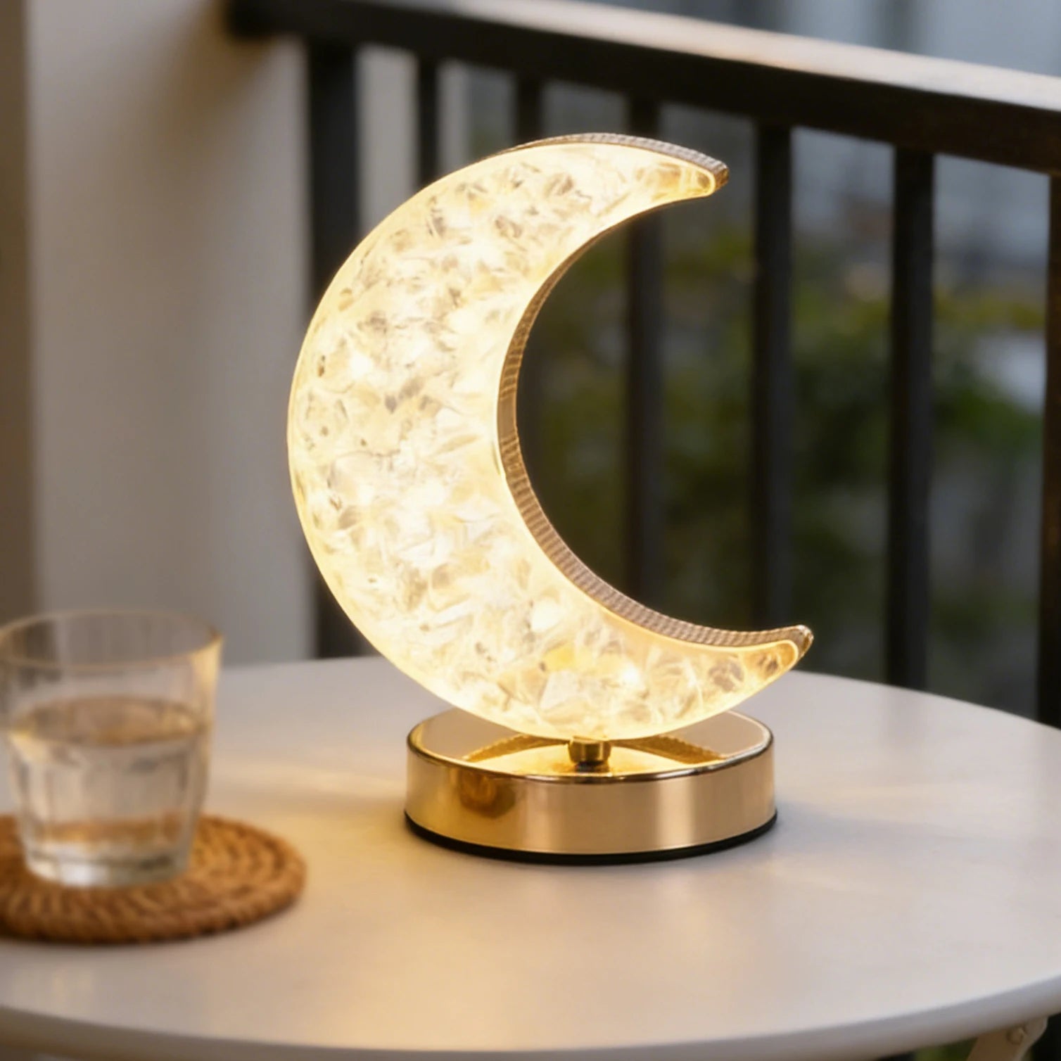 Modern Moon Shaped LED Desk Lamp, Dimmable Warm Night Light for Bedroom, Dorm, Gift, Decor