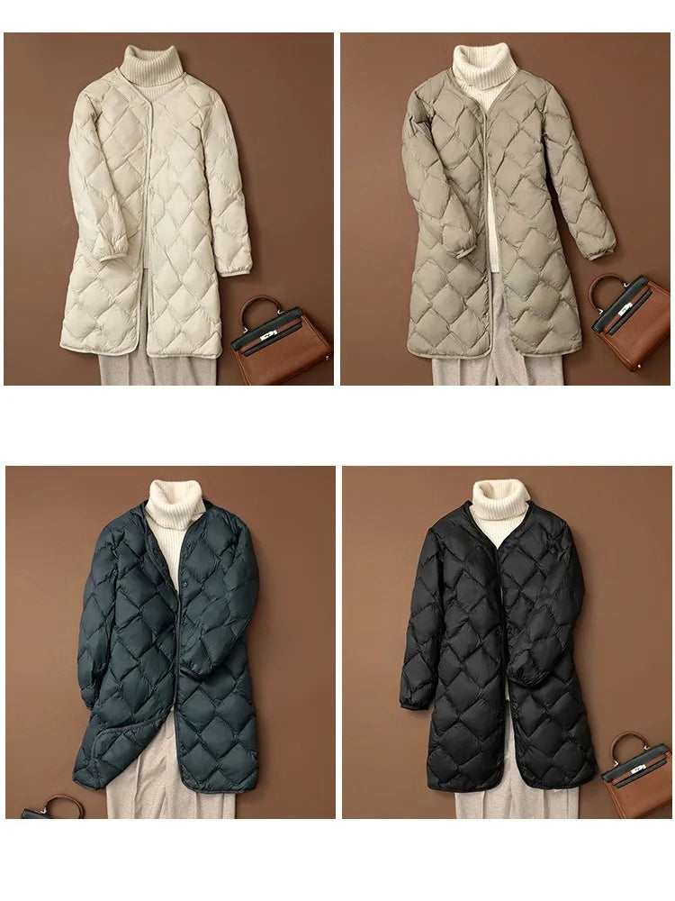 NewBang Long Ultra Light Down Jacket Women Duck Down Coat Female Diamond Warm Lighteight O-neck Coat