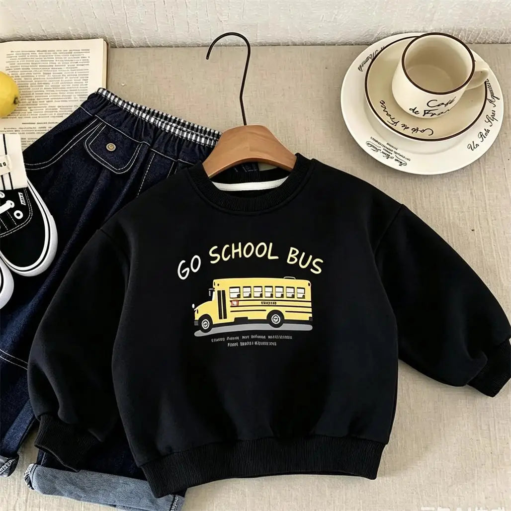 Little Car Print Hoodie Fashion Casual Autumn Clothing Round Neck Pullovers Simple All-match Tops Baby Boys Girls Sweatshirts