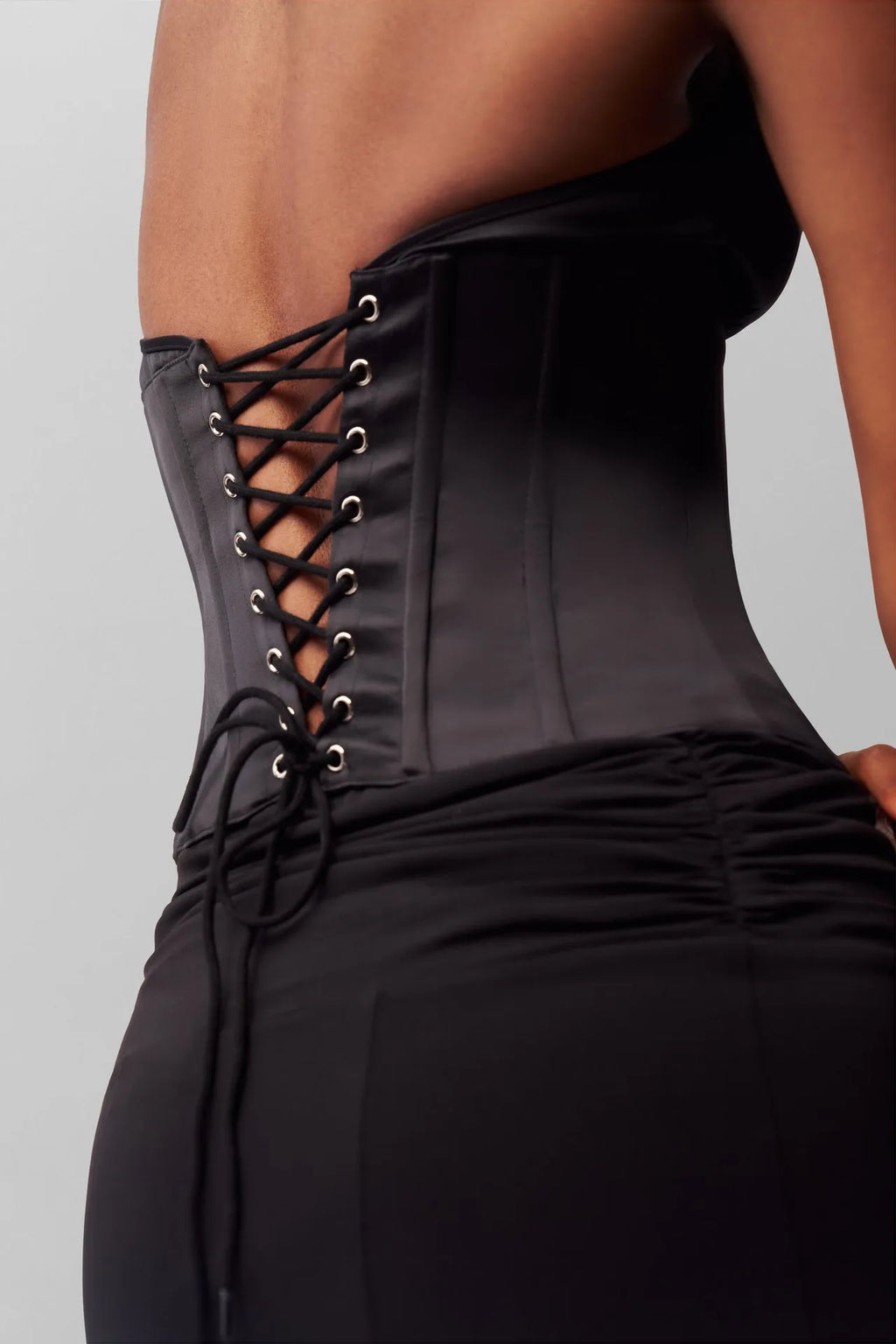 Guz Fishbone Corsat Satin Tie Waist Suspender Top Adjustable Back Strap