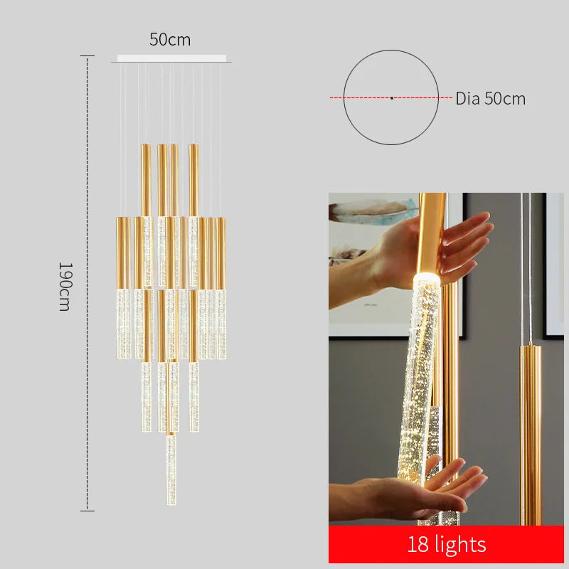 Modern Chandelier Lighting for Staircase Large Long Crystal Lamps Hallway Lobby Gold Chain Chandeliers Home Decor Light