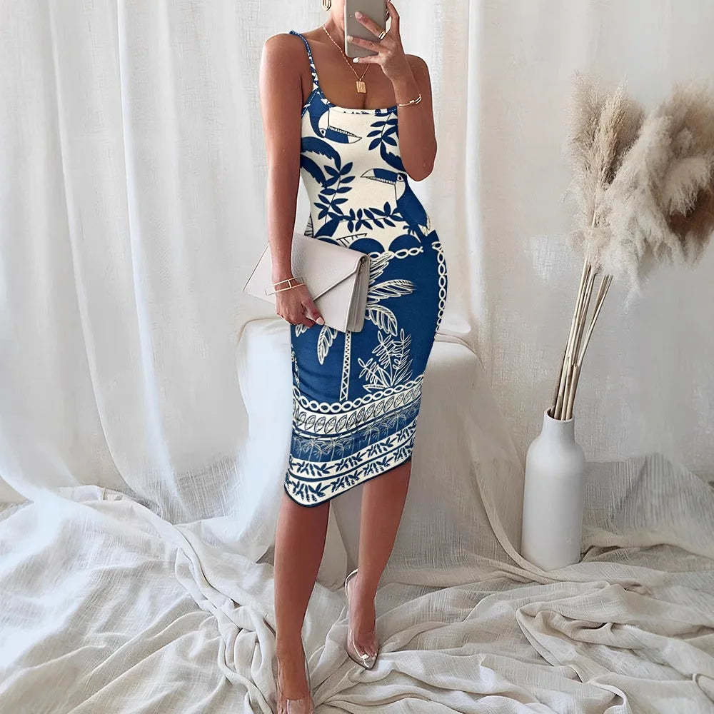 2025　New Summer　Arrival Best-selling Strapless Positioning Print Fitted　Sleeved Women's Elegant Dresses for a summer vacation.