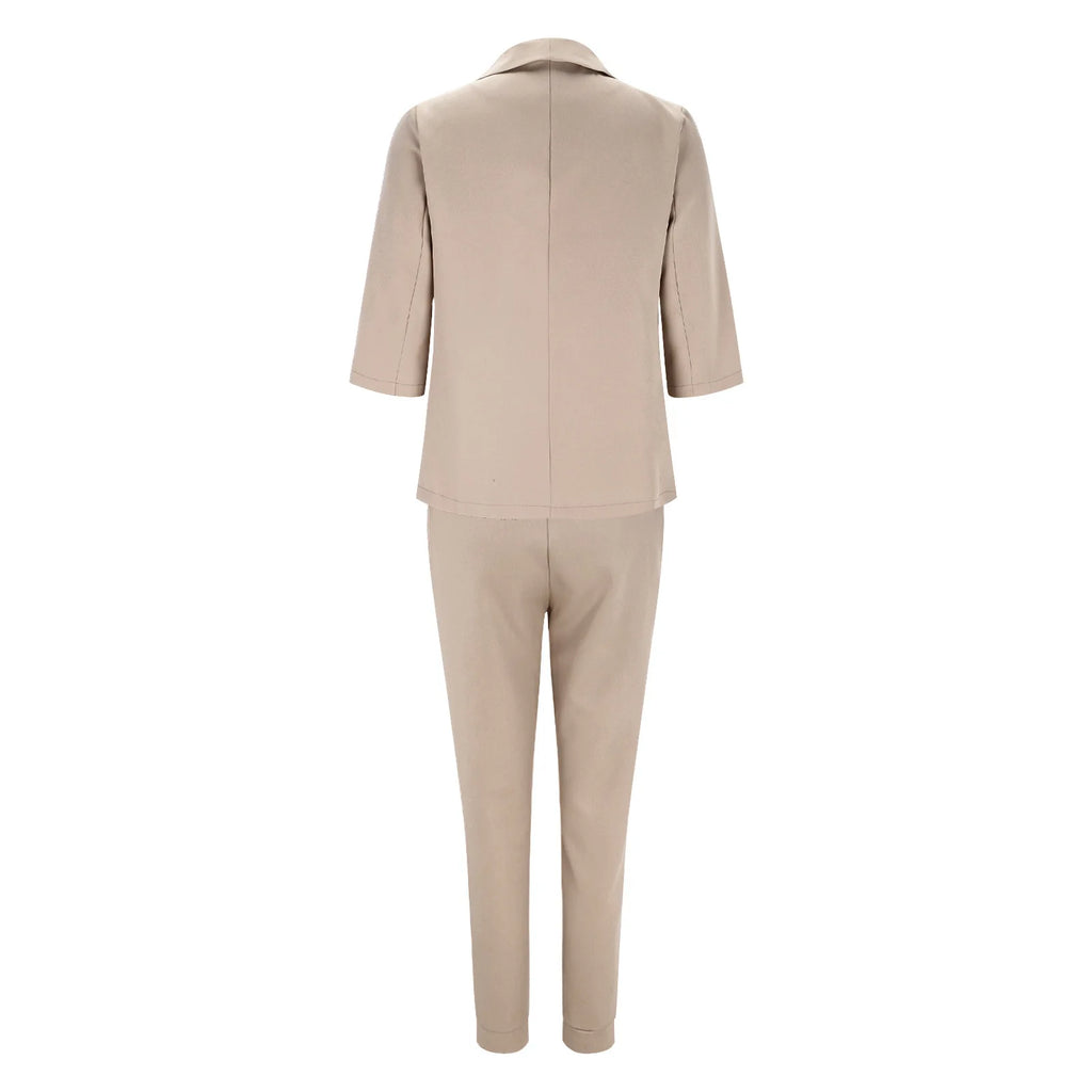 2024 Women's Two Piece Pant Suit Set Outfits Spring Autumn Turn Down Print Blazer Coat Drawstring Pants Suit Women Casual Sets