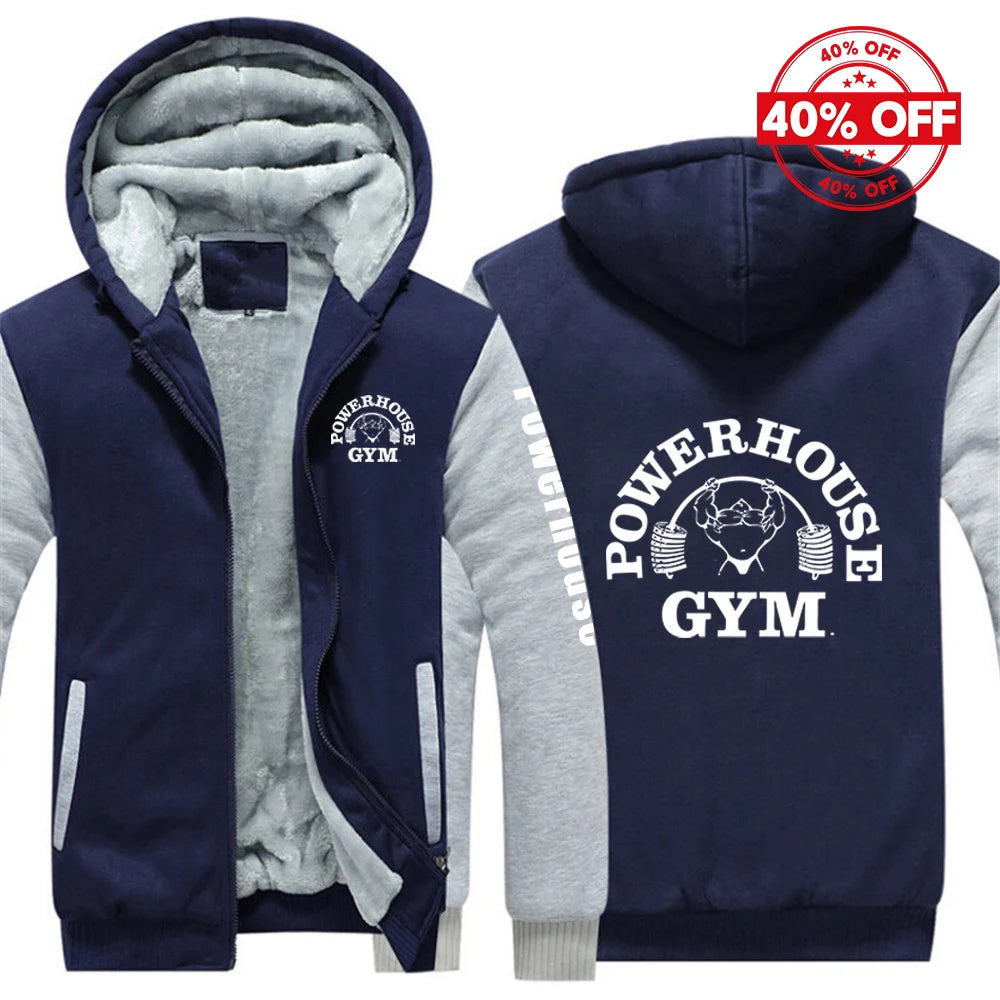 2025 Autumn And Winter Man's Fashion Brand Contrast Color Jacket Hoodies Powerhouse Gym Logo Logo Print Comfortable Warm Coat